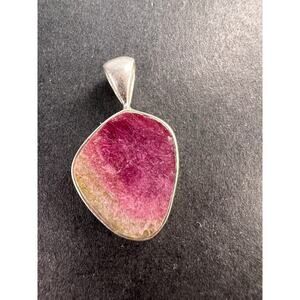 NEW Watermelon Tri color tourmaline sterling silver pendant 1.65 grams